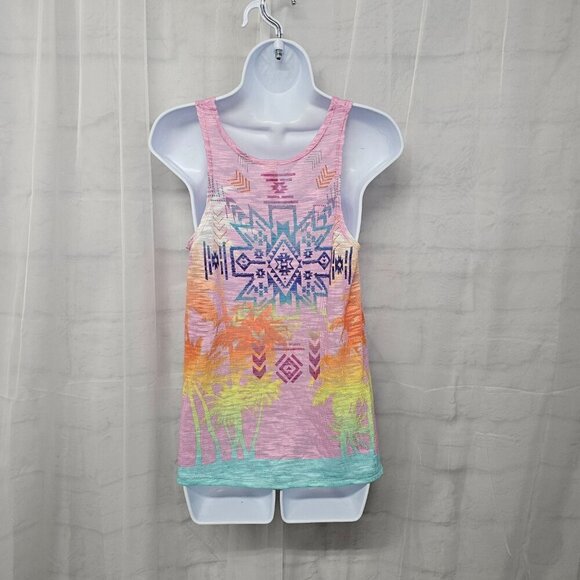 Rainbow Aztec Tropical Knit Tank Top Colorful Beach Island Vacation L - Picture 6 of 11